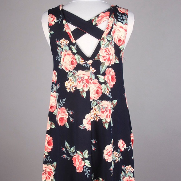 Sweet Pink and Navy Floral Mini Dress - Picture 2 of 4